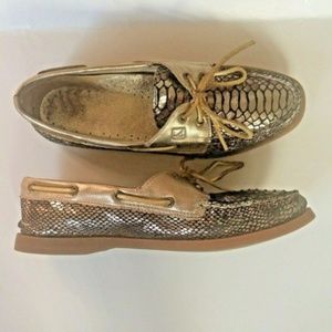 Sperry Top Sider Crocodile Print Metallic Loafers